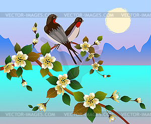 Spring. All wakes up, flowers sakura blossom . - vector image