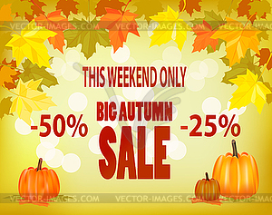 Vector illustration of autumn foliage, discount. Sales  - vector image