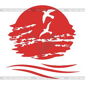 Vector illustration of a stork in the background of the - vector EPS clipart