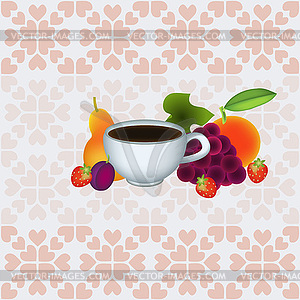 Cup of tea and fruits - vector EPS clipart
