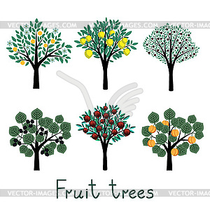 Fruit trees set - vector clip art