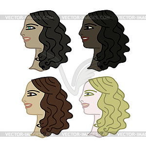 Set of four faces - color vector clipart