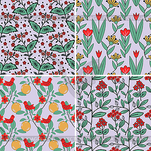 Seamless plants patterns - vector clip art