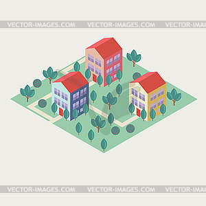 Isomeric buildings - vector image