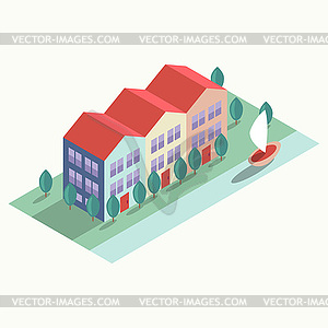 Houses and embankment - vector clip art
