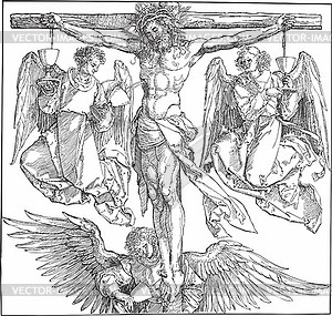 Christ on the cross with three angels - vector image