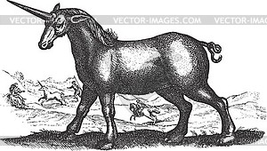 Unicorn walking, engraving - vector EPS clipart