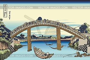 Hokusai. Fuji seen through Mannen bridge at Fukagawa - vector clip art