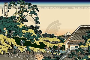 Хокусай. Вид на Фудзи с перевала Мисима - векторный графический клипарт