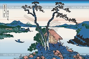 Hokusai. Lake Suwa in the Shinano province - royalty-free vector clipart