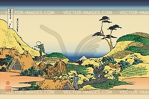 Hokusai. Shimomeguro. Fuji - vector image