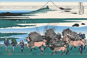 Hokusai. Ono Shindon in the Suraga province - vector image