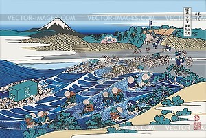 Hokusai. The Fuji from Kanaya on the Tokaido - vector image