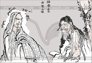 Hokusai manga. Prayers old men - vector clipart