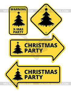 Christmas Party Humourous Yellow Road Arrow Signs - stock vector clipart