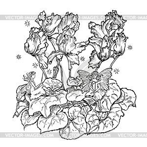 Two fairies sitting flower leaf cyclamen - vector clipart