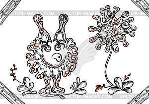 Fantasy monster with flower - vector clipart