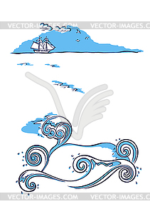 Sailing ship sea nautical background - vector clip art