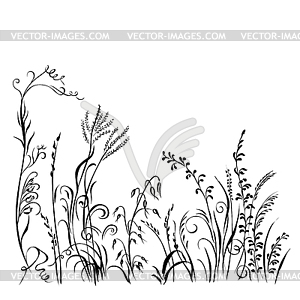 Grass and flowers silhouette - vector image