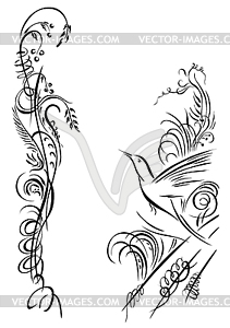 Bird is flying. Grass and flowesr silhouette - vector clipart