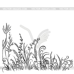 Grass and flowers black silhouette - vector clip art