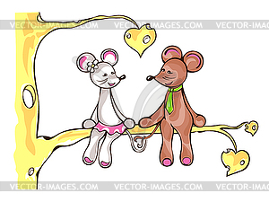 Couple in love sitting on tree branch - vector clipart
