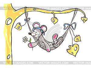 Mouse boy lies in hammock - vector EPS clipart