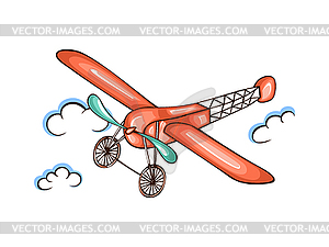 Cartoon retro airplane in sky - vector clipart