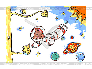 Mouse is astronaut, flying in outer space - vector image