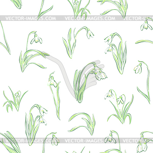 Seamless pattern flowers snowdrop, flowering plant - vector clipart
