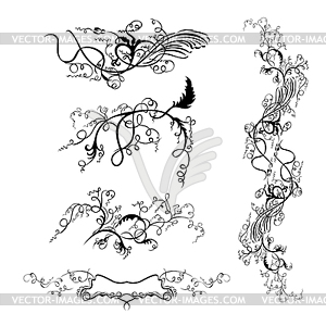 Set swirling decorative floral plant pattern - vector clipart