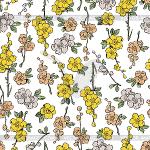 Seamless pattern flowers, flowering plants to bloom - vector image
