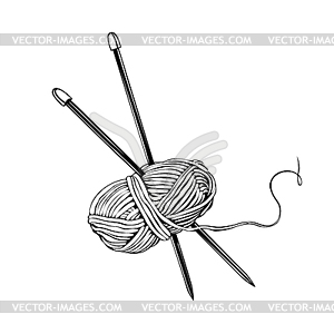 Skein of wool, cotton yarn whit needles - vector image