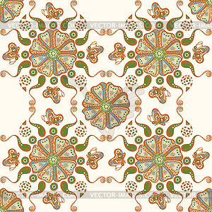 Seamless pattern with deco flowers and butterfly fo - vector clipart