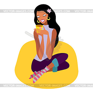 Beautiful girl with cup of tea - vector image