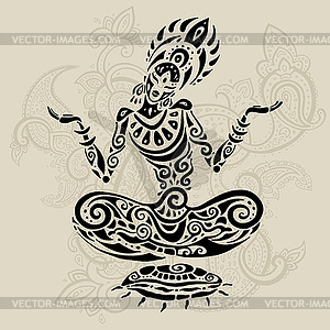 Meditation lotus pose. Tattoo style - vector clip art