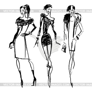 Silhouettes of Fashion Women - vector image