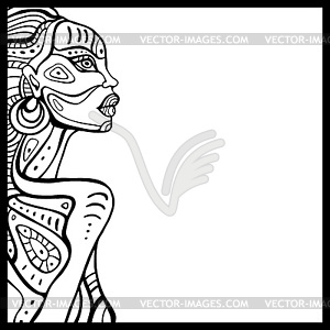 Profile of beautiful African woman - white & black vector clipart