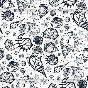 Seamless pattern of Sea shells - vector image