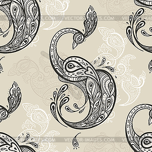 Beautiful peacock. Seamless background - vector clip art