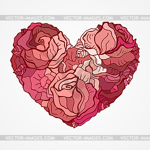 Heart of flowers roses - vector image