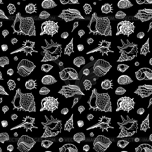 Seamless pattern of Sea shells - white & black vector clipart