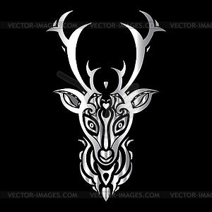 Deer head. Polynesian tattoo style - white & black vector clipart