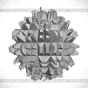 Abstract 3D shape. Halftone style - white & black vector clipart