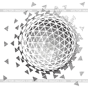 Abstract 3D shape. Halftone style - vector clipart