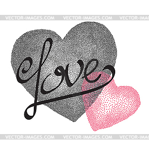 Two hearts. Vintage Love Card - vector clip art