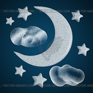 Night Sky. Moon with Clouds - color vector clipart