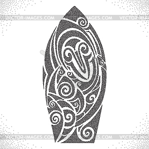 Surf board. Dotwork pattern - vector image