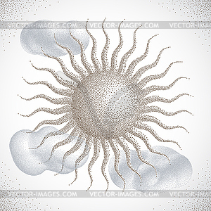 Sun with Clouds. Halftone style - vector image