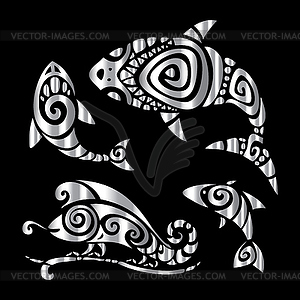 Lizards. Polynesian tattoo style - vector clipart